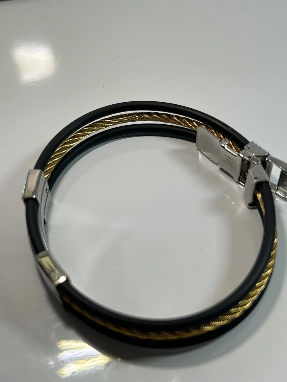 NWT Black Nylon Gold Plated Stainless Steel Twisted Cord Bracelet